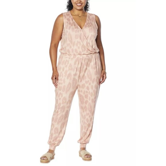 NEW G by Giuliana LounGy SoSoft Knit Jogger Jumpsuit  Sz 5X Pink Animal Print - Picture 2 of 4